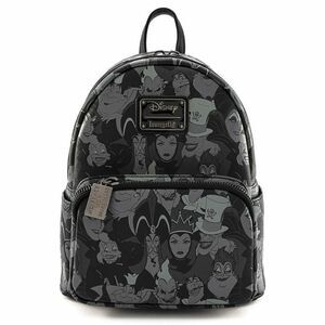 Loungefly Disney Black Faux Leather Villians, maleficient  AOP Mini Backpack